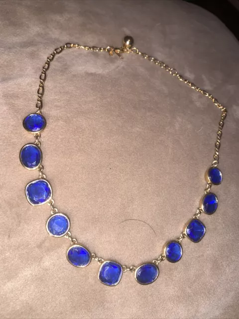 Kate Spade New York Blue Glass Square Necklace Gold Tone