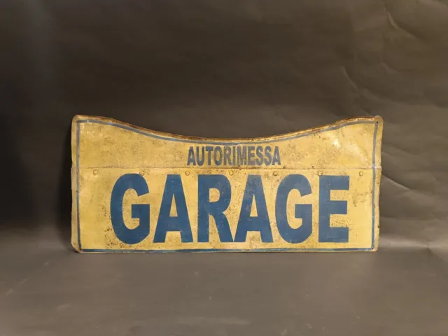 Vecchia Insegna Smaltata Garage Autorimessa Cartello Targa Vintage Auto