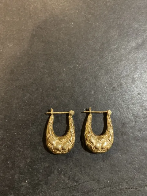 Vintage 14K Yellow Gold Nugget Design Hoop Earrings