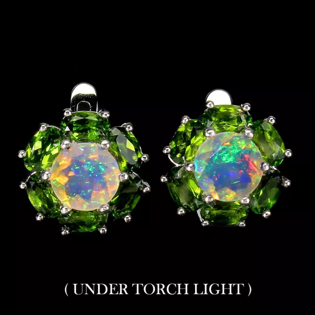 Round Fire Opal Chrome Diopside Gemstone 925 Sterling Silver Jewelry Earrings