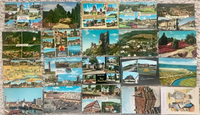 AK Sammlung 58 alte Postkarten Ansichtskarten farbig alt teils mit Briefmarken