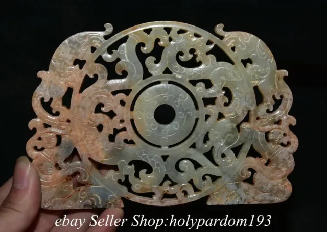 5.6" Old Chinese Natural Hetian Jade Nephrite Carved Dragon Pi Xiu Yu Bi Pendant