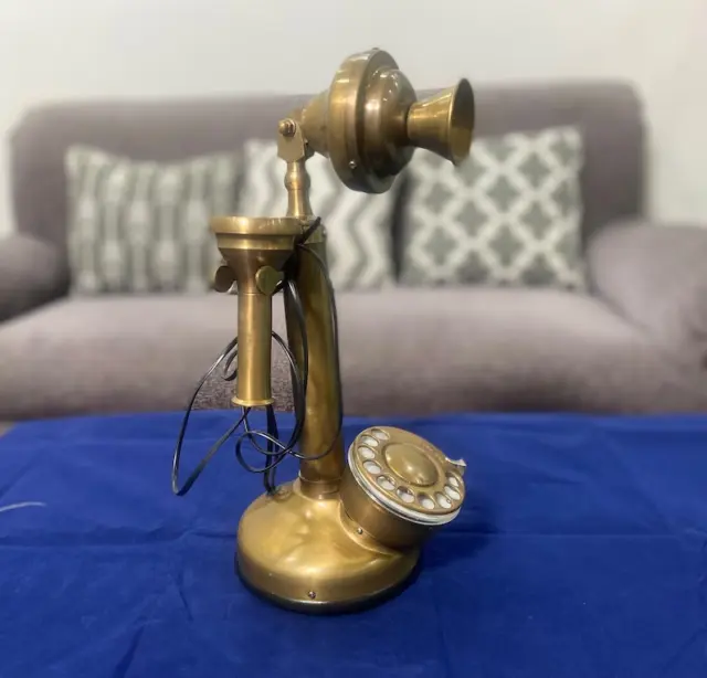 Decorative Telephone Old Retro Replica Candlestick Rotary Dial Wired Telephone