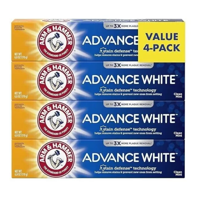 Arm & Hammer Advance White & Peroxicare Toothpaste, Clean Mint, 6 oz- 4 Pack