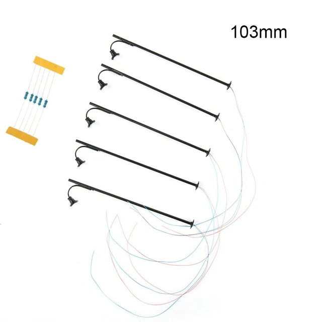 Lot De 5 Lampadaires Train LED Échelle HO 1:87 – 10 Cm, Double LED Blanche, Accessoires Maquette Chemin De Fer