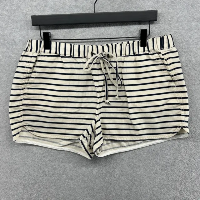 J.CREW Shorts Womens Size Medium White Blue Striped Linen Flat Front Pull On