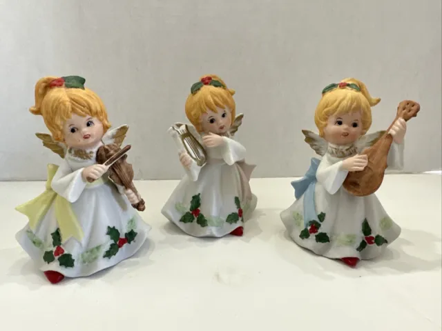 Vintage Homco #5551 Christmas Angels Musical Instruments Set of 3 Figurines