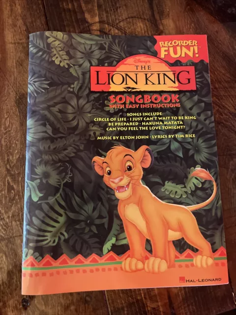Disney's The Lion King Songbook w/ Easy Instructions RECORDER Fun Hal-Leonard