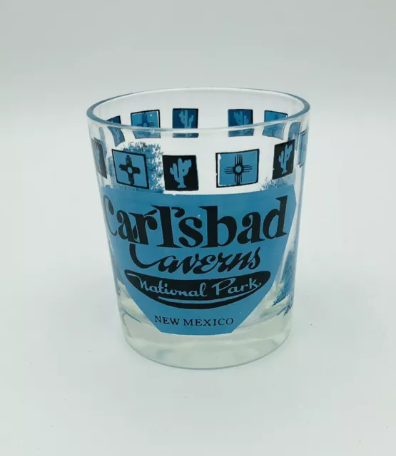 Retro Carlsbad Caverns National Park New Mexico Lowball Glass Turquoise Black