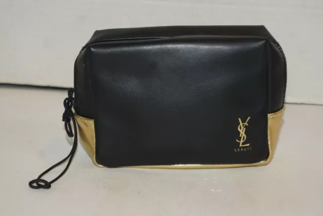 Yves Saint Laurent Beaute YSL black gold Makeup cosmetic Bag Pouch case clutch