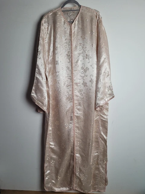 Pink Satin Moroccan Maxi Dress Djelleba Abaya Kaftan Wedding Party XL