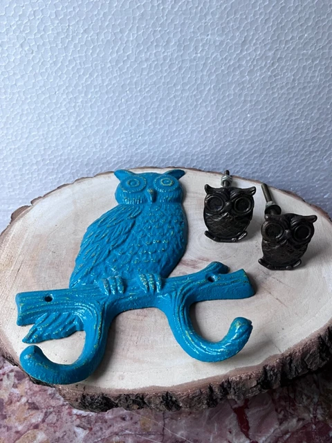 Owl Double Wall Hook Heavy Duty Cast Iron Towel Coat Purse Hanger Antique Style