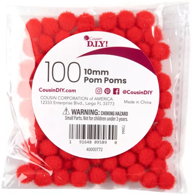 Pom-Poms 10mm 100/Pkg Red