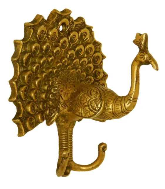 Golden Peacock Antique Style Handmade Brass Key Cloth Hanger Wall Mounted Hook
