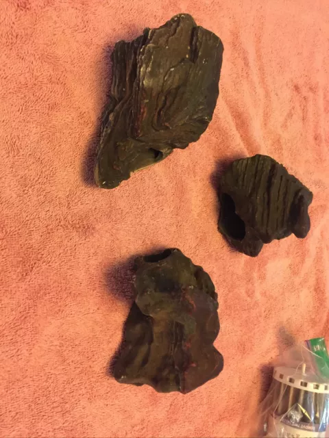 3 Ceramic Betta Cichlid Log Mini Fish Hide-Out Small Aquarium Ornament 4.25”.