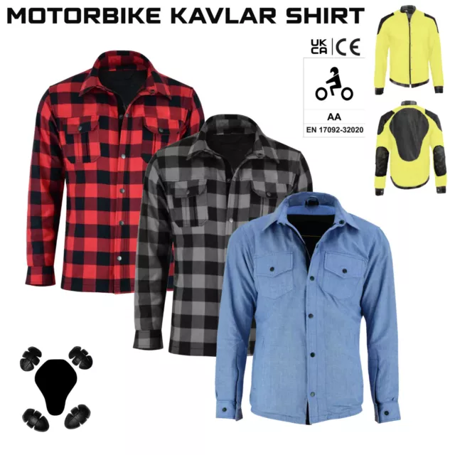 Mens Motorcycle Shirt lined with Kevlar Motorbike Flannel Bikers Gear CE Armour