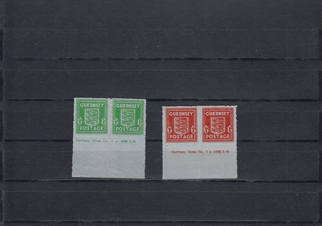 Guernsey: MiNr. 4 und 5, je im waagrechten Paar, postfrisch, Druckvermerk