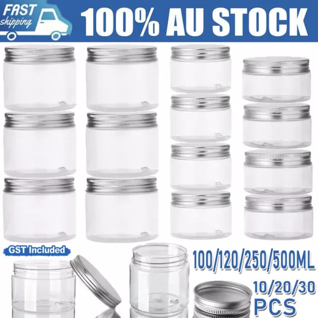 10-30X Clear Plastic Round Storage Container Screw Jar Top Lid Condiment Kitchen