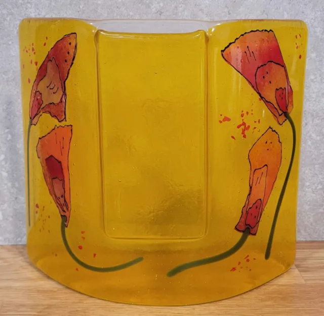 Vtg Post Modern Studio Fused Art Glass Poppies Sun Catcher Bud Vase FREE US SHIP