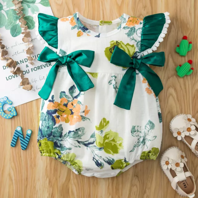 Newborn Baby Romper Girl Sleeveless Bodysuit Floral Print Jumpsuit Clothes 0-18M
