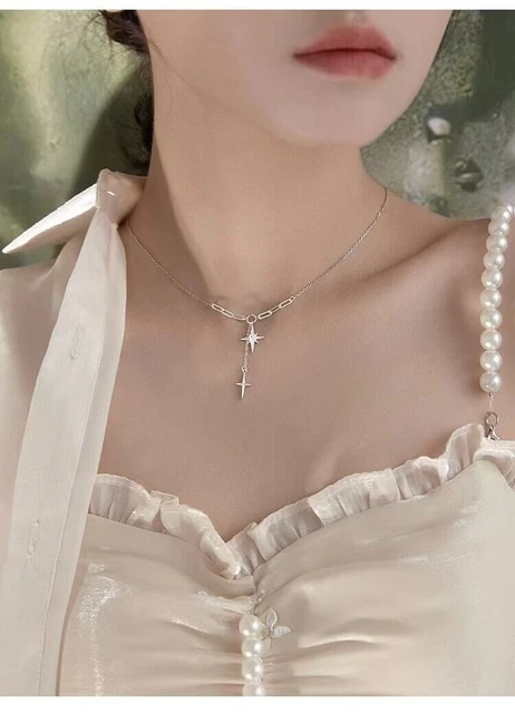 Fashion 925 Silver Filled Cross Star Pendant Chain Necklace Women Jewelry Choker