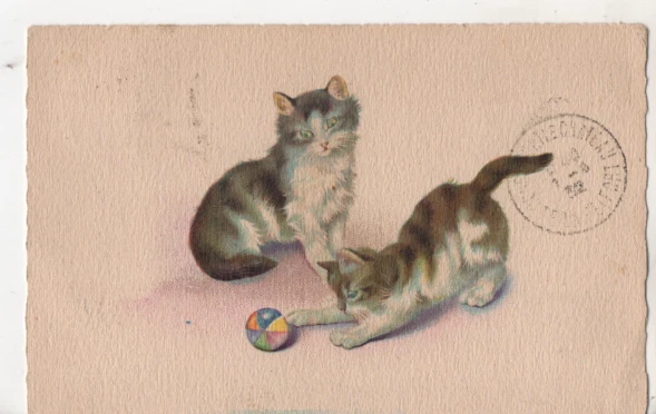 Cpa.Illustrateur non signé.deux chats et balle colorée.1932