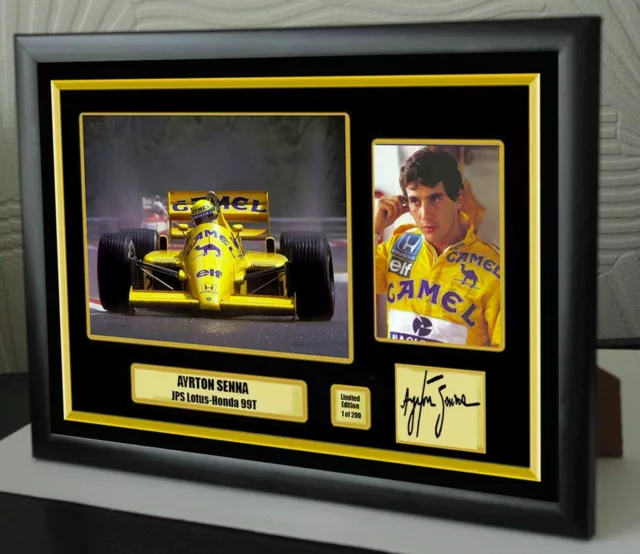 Ayrton Senna F1 Lotus World Champion Framed Canvas Signed Print "Great Gift"