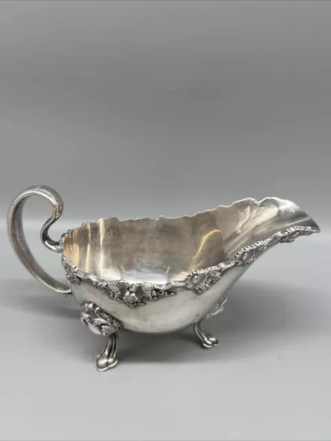 Antique Barbour silver plated #5435 gravy boat in elegant grapevine design.