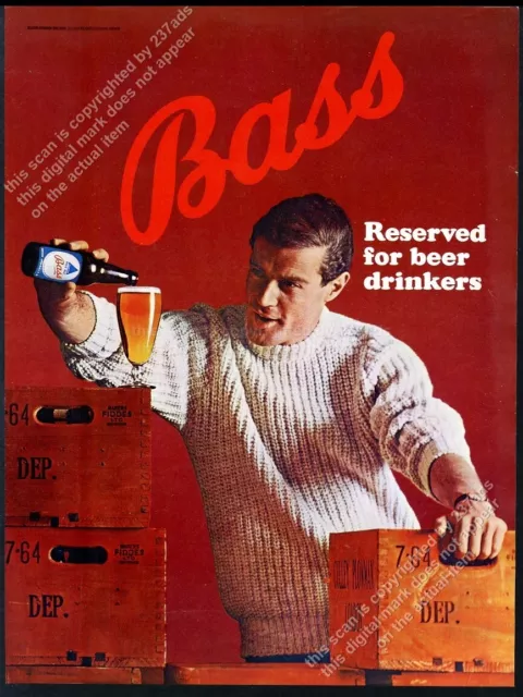 1965 Bass Ale man with bottle & glass photo UK vintage print ad 1