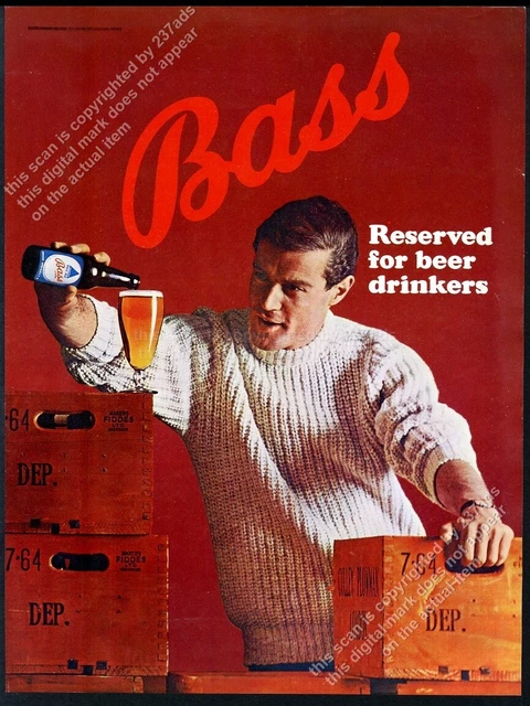 1965 Bass Ale man with bottle & glass photo UK vintage print ad 1