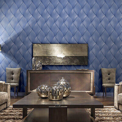 Wallpaper royal indigo blue silver metallic textured diamond geometric 3D lines