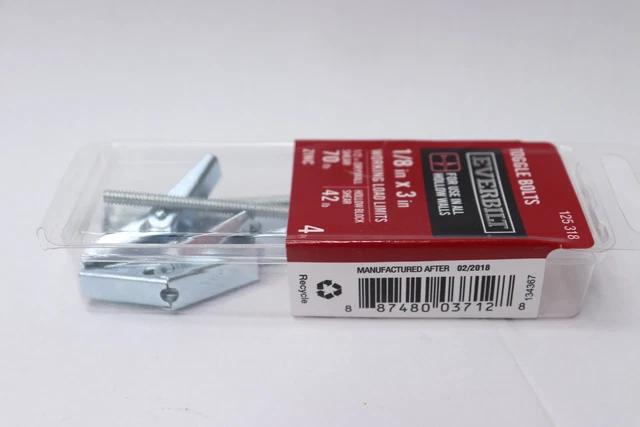 (4-Pk) Everbilt Toggle Bolt with Mushroom Head Screw Zinc Plated 1/8" x 3"