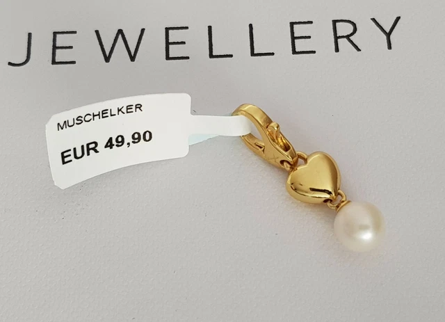 GOOIX Silber 925 Charm Charms Anhänger Muschelkernperle Herz gold Perle NEU 323
