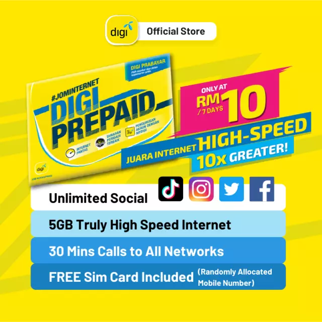 Digi Malaysia NEW Prepaid SIM (5G + 30mins talk) Need Malaysian ID