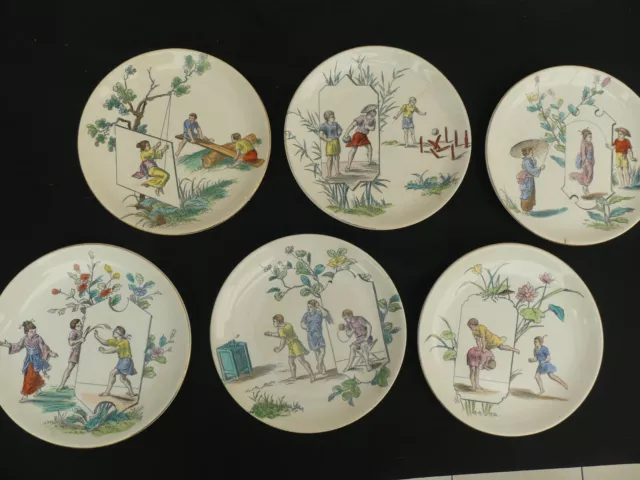 6 Assiettes rares parlantes dessert theme jeux de plein air japon Choisy-Le-Roi