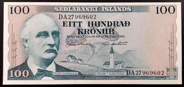 1961 100 Kronur paper note from Iceland! Uncirculated!