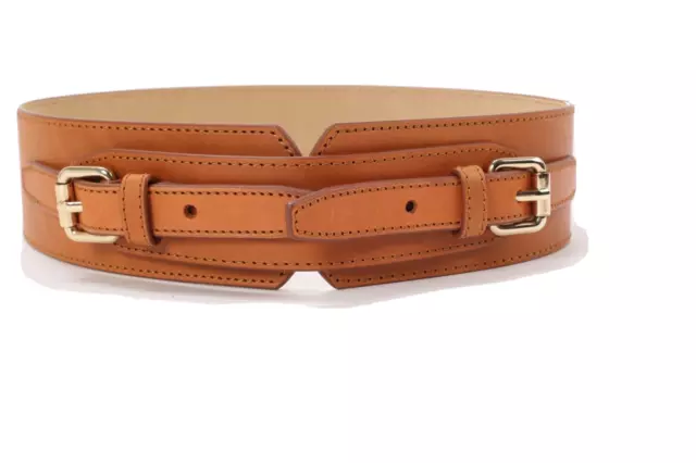 THE FIELD Light Brown Leather Double Buckle Wide Waist Belt Size 32 / 81