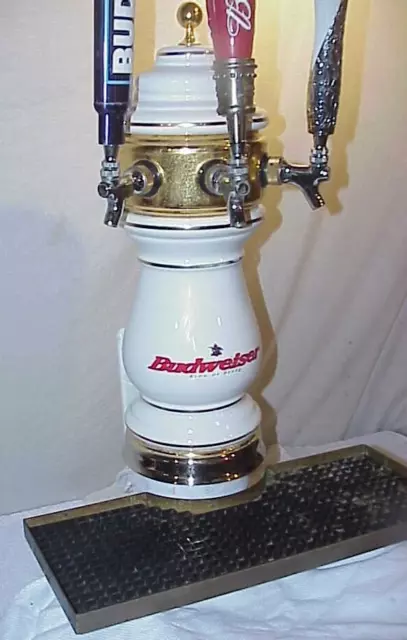 Vintage Budweiser beer tower dispenser 3 - tap faucet 21" tall Ceramic & Brass 2