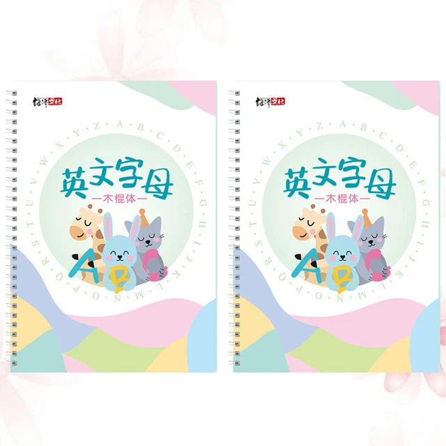 2 piezas Ejercicios de escritura a mano para niños Alfabeto Manuscrito Blanco