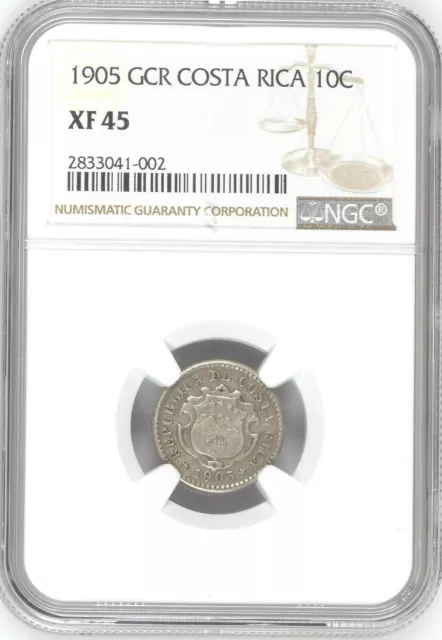 Costa Rica: 10 Centavos 1905 GCR, NGC XF-45, KM# 146 Philadelphia Mint Silver