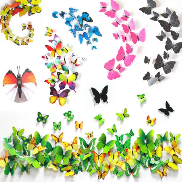 12pc 3D Mariposa Pegatina Diseño Adhesivo Guardería Decoración Hogar Magné <