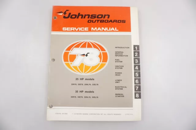 1978 OEM Johnson Outboards 25 35 HP Service Shop Manual JM-7806