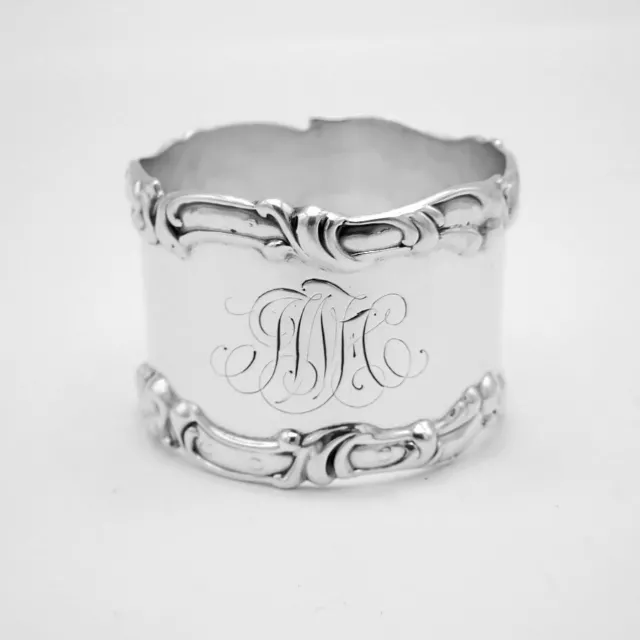 Napkin Ring Applied Borders Sterling Silver Mono JWH