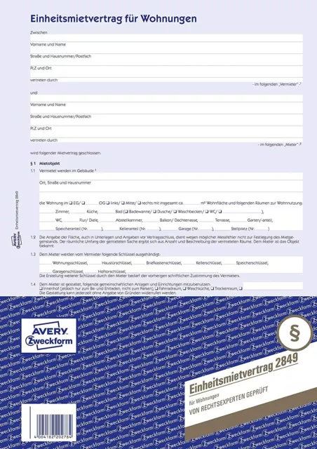 AVERY Zweckform 2849 Einheitsmietvertrag für Wohnungen (A4, 5 Sätze, 4-seitig, B