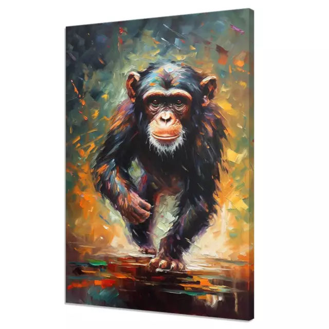 Colourful Running Chimpanzee Animal Painting Style Modern Canvas Print Wall Art