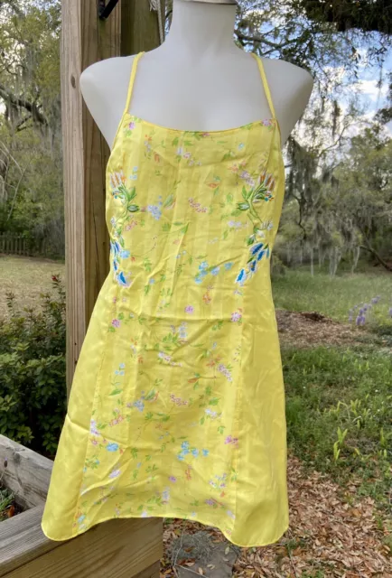 Vintage Victoria’s Secret Collection Y2K Yellow Floral Slip Chemise Dress SZ M