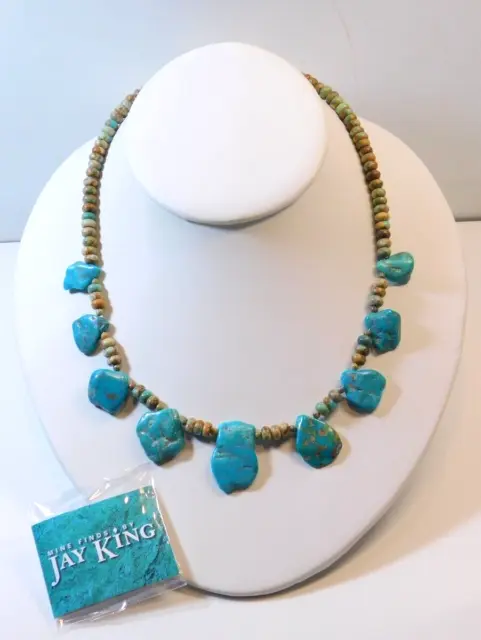 Jay King DTR Mine Finds Turquoise Nugget Beaded Sterling Silver Necklace