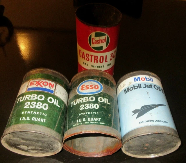 Vintage Lot Motor Oil Tin Can One Us Quart - Esso - Exxon - Castrol - Mobil