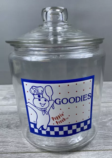 Pillsbury Doughboy Poppin' Fresh Goodies Glass Lid Cookie Candy Jar  Vintage