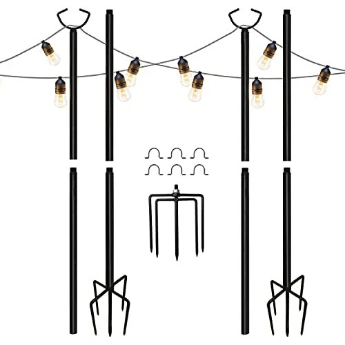 MARVOWARE 3 Functions String Light Poles for Outdoors Metal Poles with HooksL...